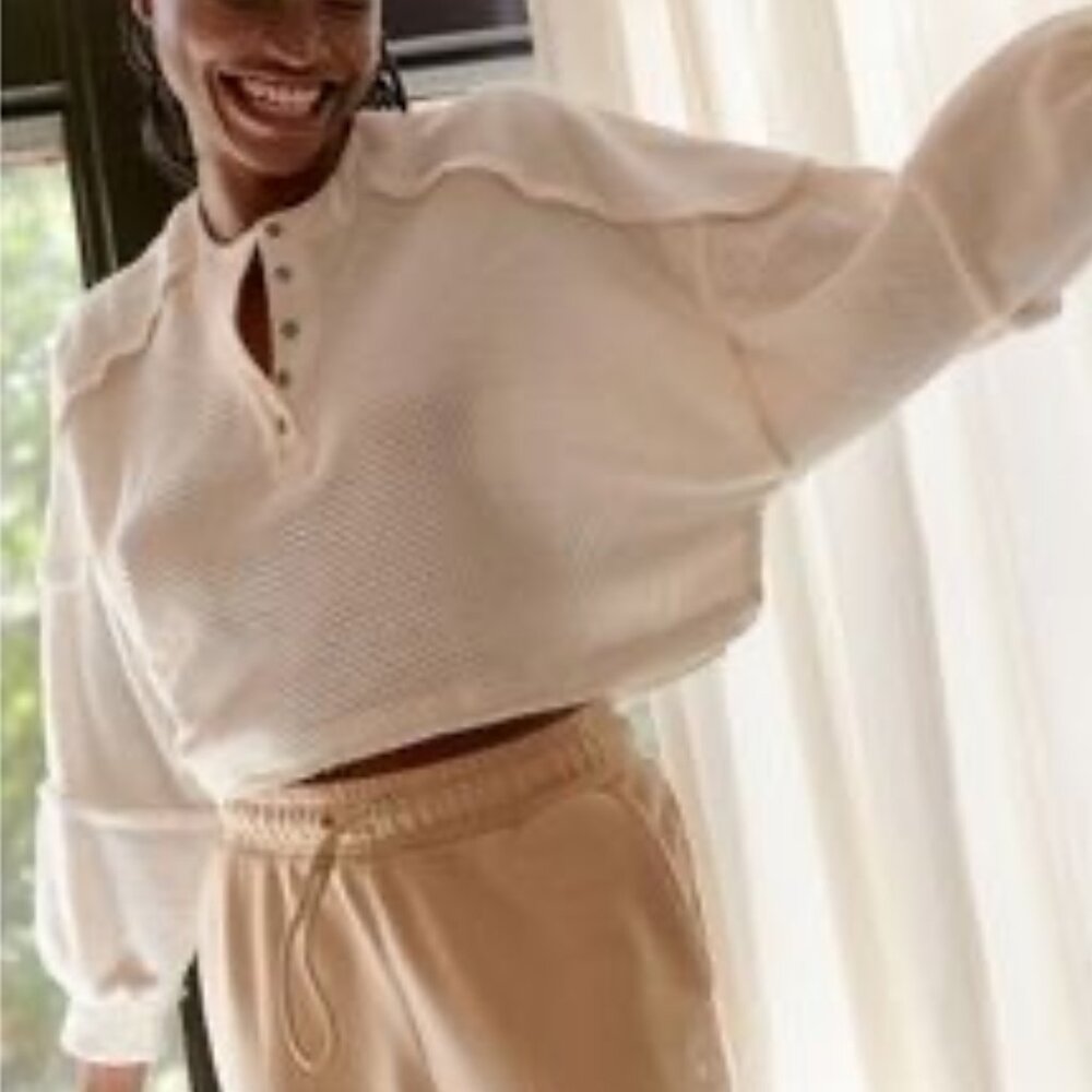 Urban Outfitters - Out From Under Mel Cozy Pieced Henley Top, Cream